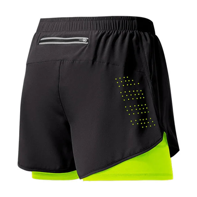 Men's Running Shorts Quick-drying Fitness Black Double Layer Shorts Men Bodybuilding