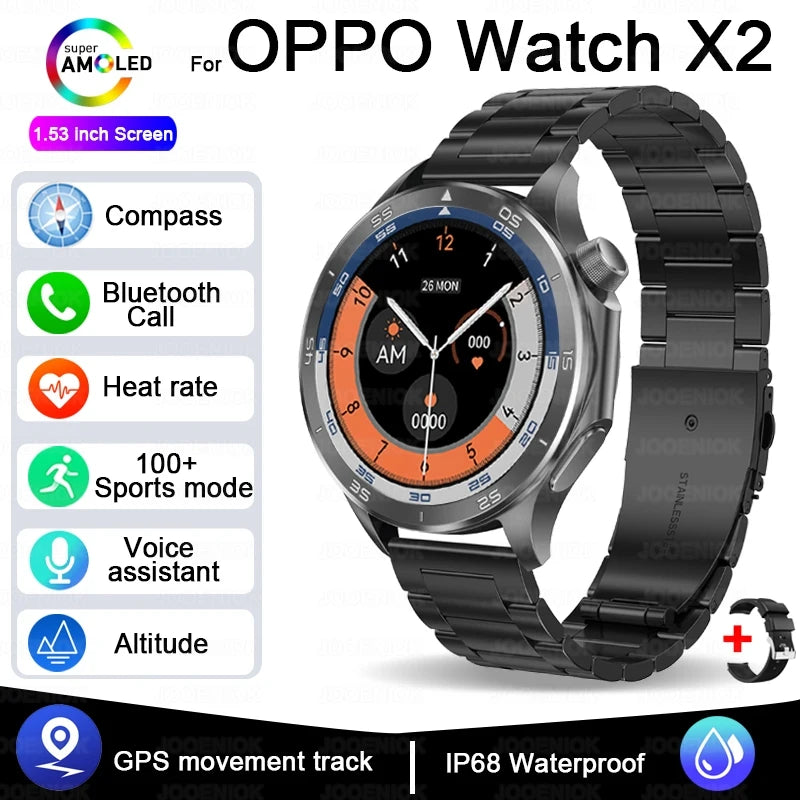 OPPO New Watch X2 Bluetooth Call Smart Watch Men GPS Sports Fitness Heart Rate AI Voice Assistant Smartwatches Android IOS