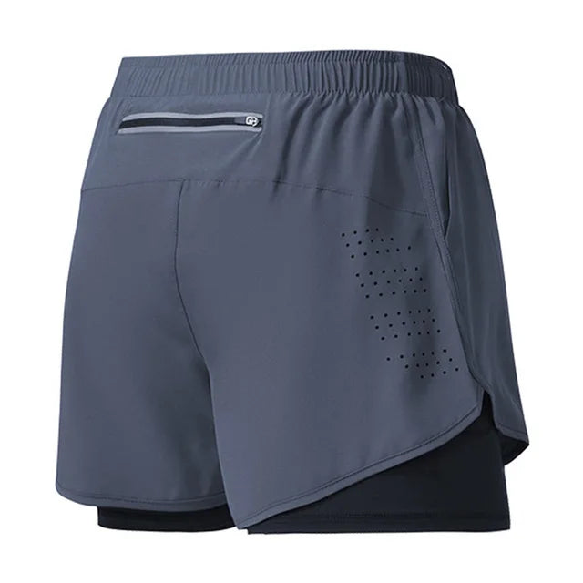 Men's Running Shorts Quick-drying Fitness Black Double Layer Shorts Men Bodybuilding