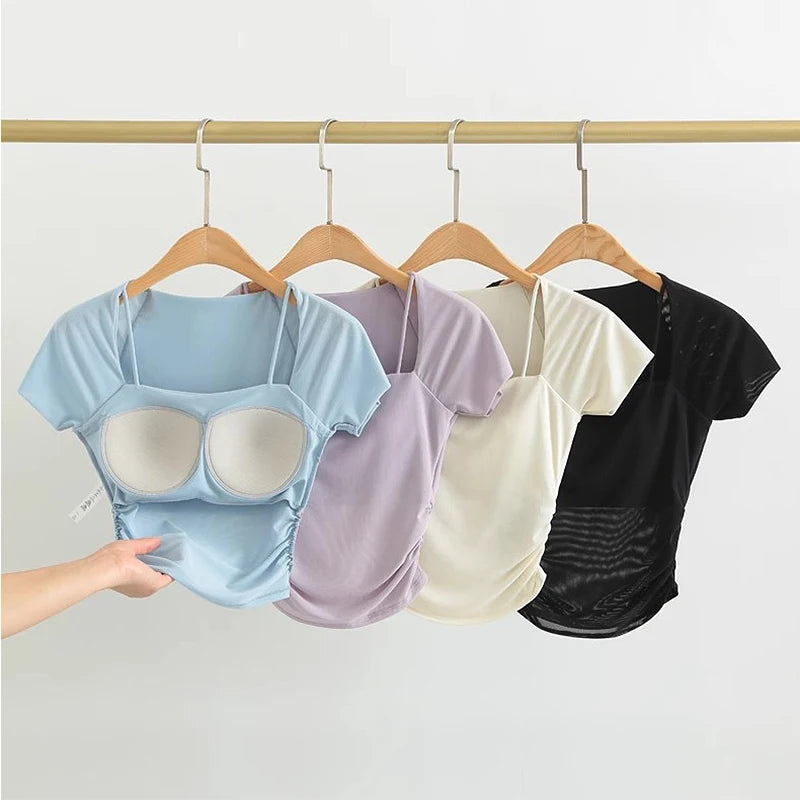 Women's Padded Shirts Short Sleeve - KNIT