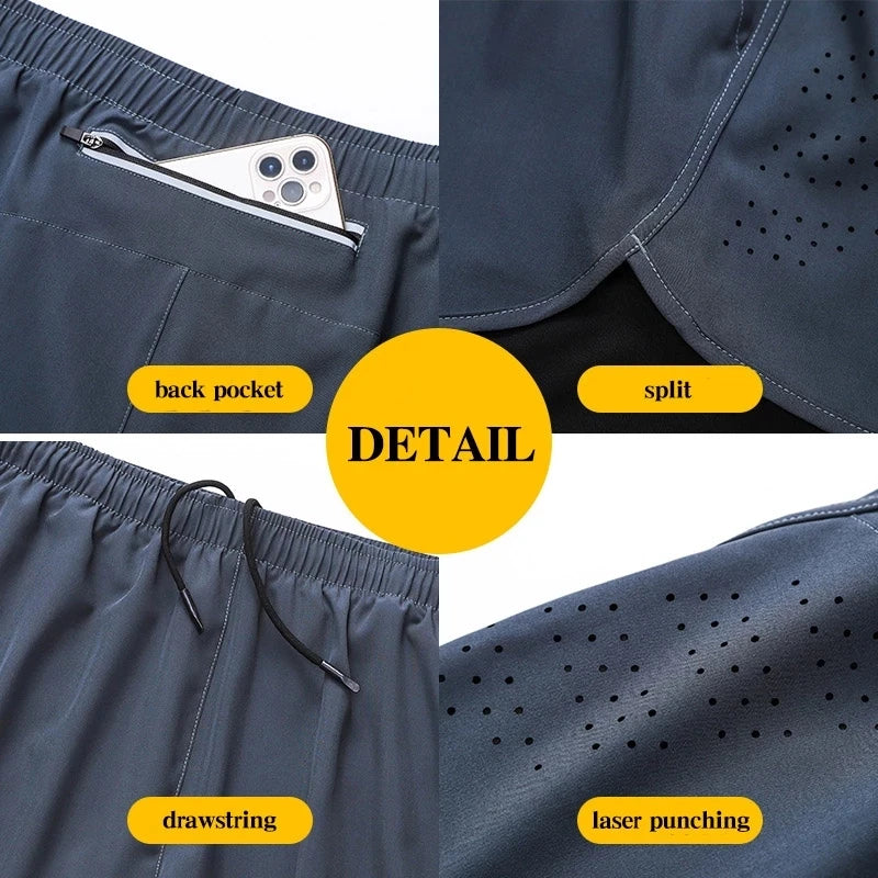 Men's Running Shorts Quick-drying Fitness Black Double Layer Shorts Men Bodybuilding