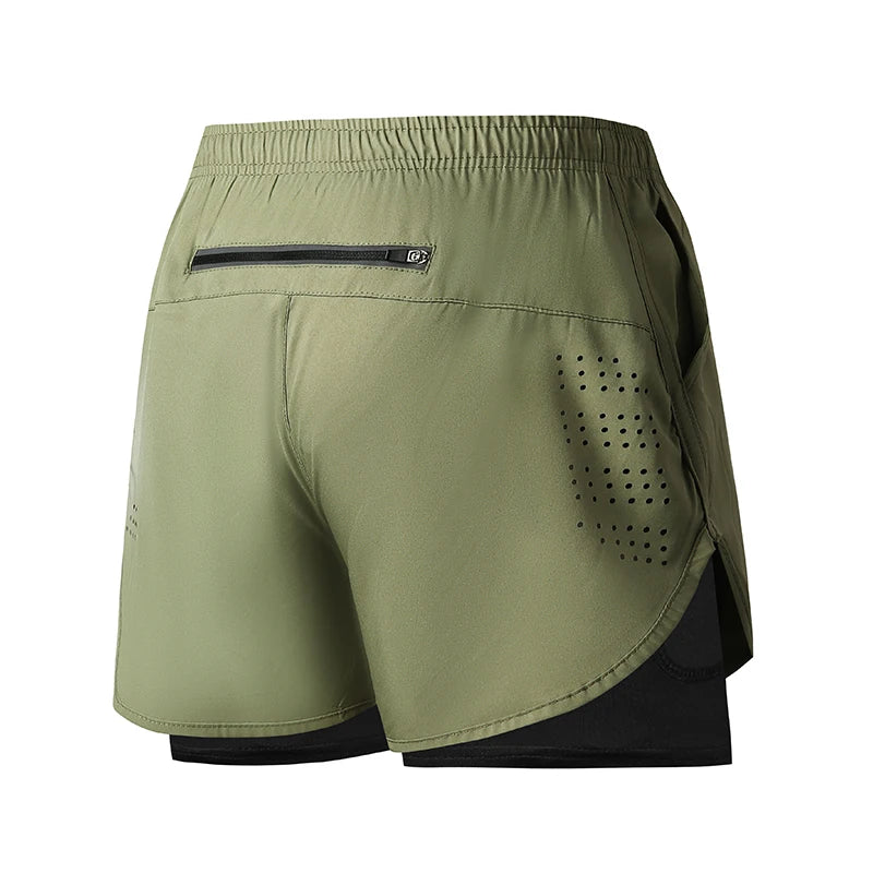 Men's Running Shorts Quick-drying Fitness Black Double Layer Shorts Men Bodybuilding