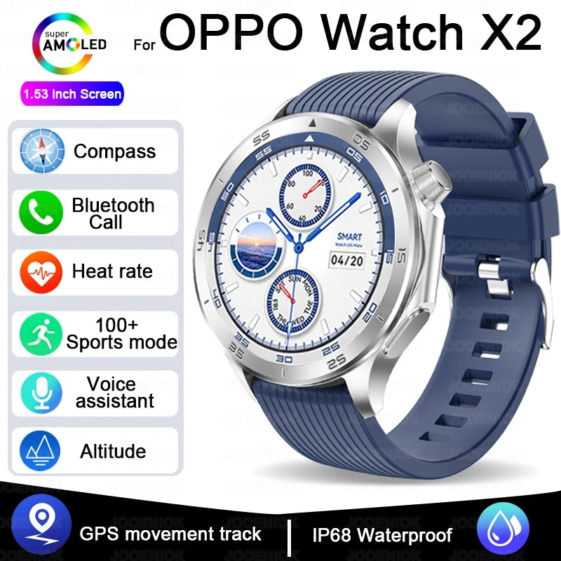 OPPO New Watch X2 Bluetooth Call Smart Watch Men GPS Sports Fitness Heart Rate AI Voice Assistant Smartwatches Android IOS