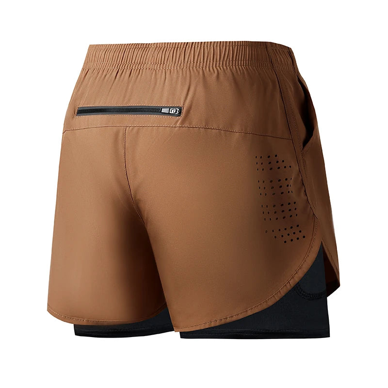 Men's Running Shorts Quick-drying Fitness Black Double Layer Shorts Men Bodybuilding