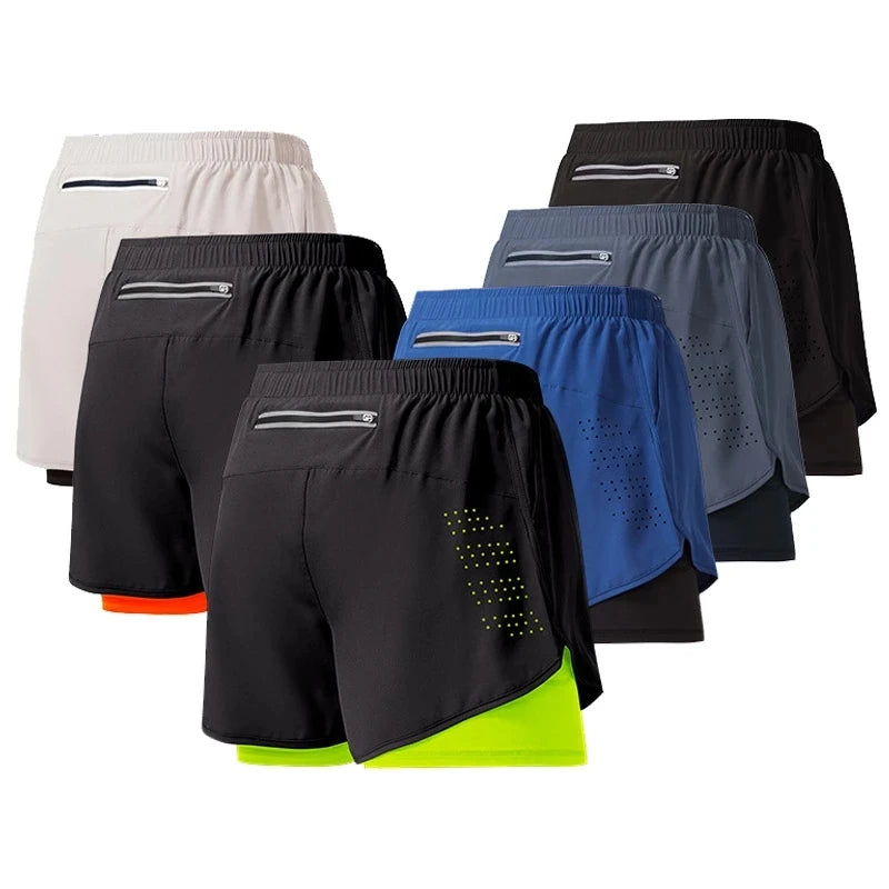 Men's Running Shorts Quick-drying Fitness Black Double Layer Shorts Men Bodybuilding
