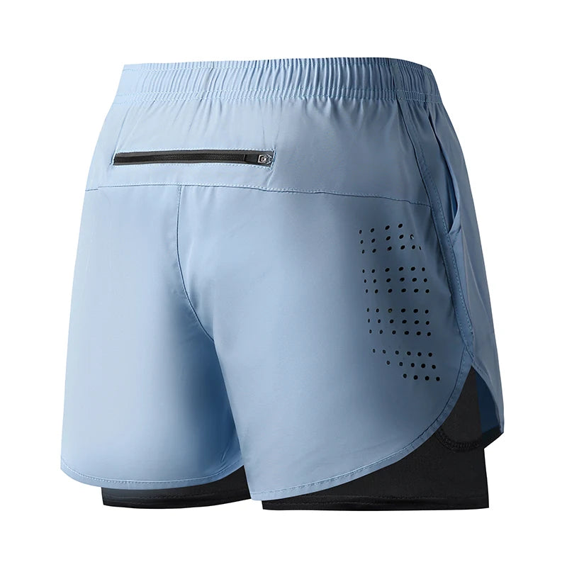 Men's Running Shorts Quick-drying Fitness Black Double Layer Shorts Men Bodybuilding