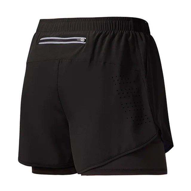 Men's Running Shorts Quick-drying Fitness Black Double Layer Shorts Men Bodybuilding