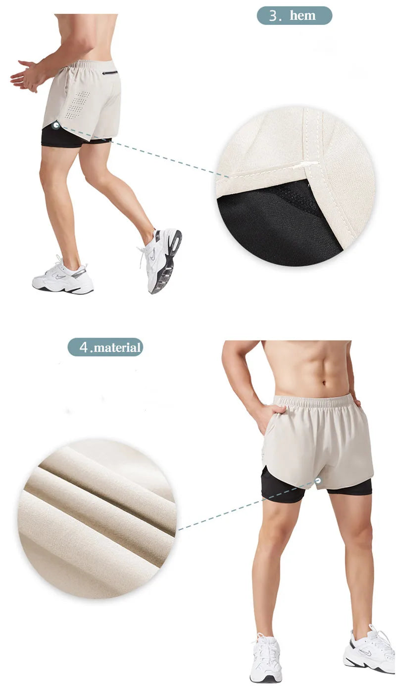 Men's Running Shorts Quick-drying Fitness Black Double Layer Shorts Men Bodybuilding