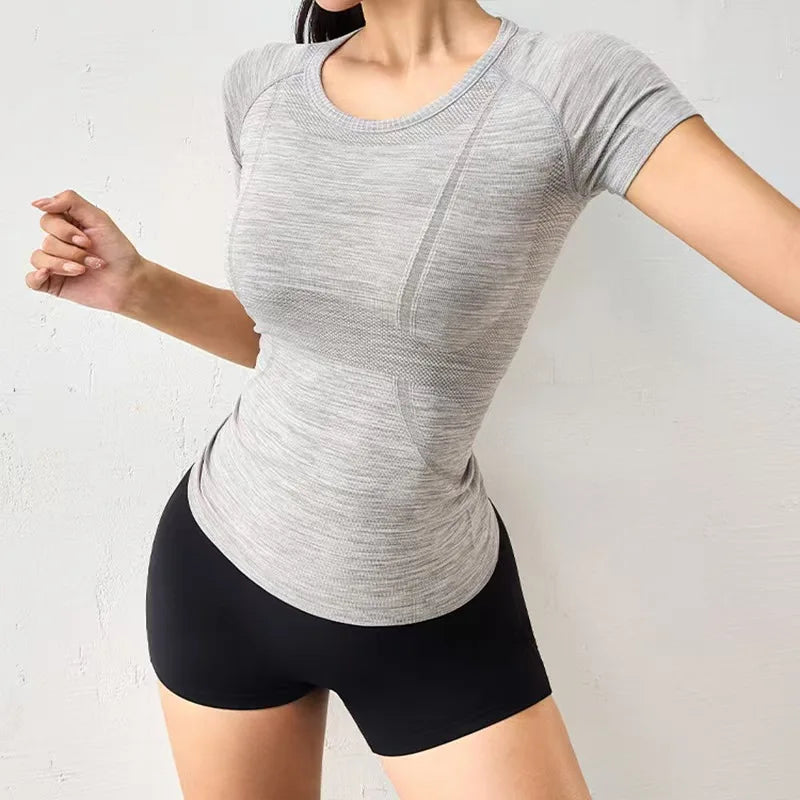 Summer Women's Short Sleeve Yoga T-Shirt Sports Shirt Gym Clothes Fitness Blouse Running Sweatshirt Casual Yoga Clothing Top