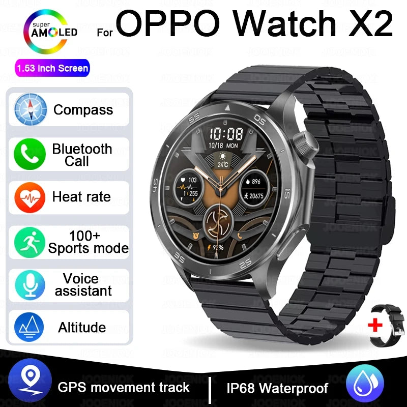 OPPO New Watch X2 Bluetooth Call Smart Watch Men GPS Sports Fitness Heart Rate AI Voice Assistant Smartwatches Android IOS