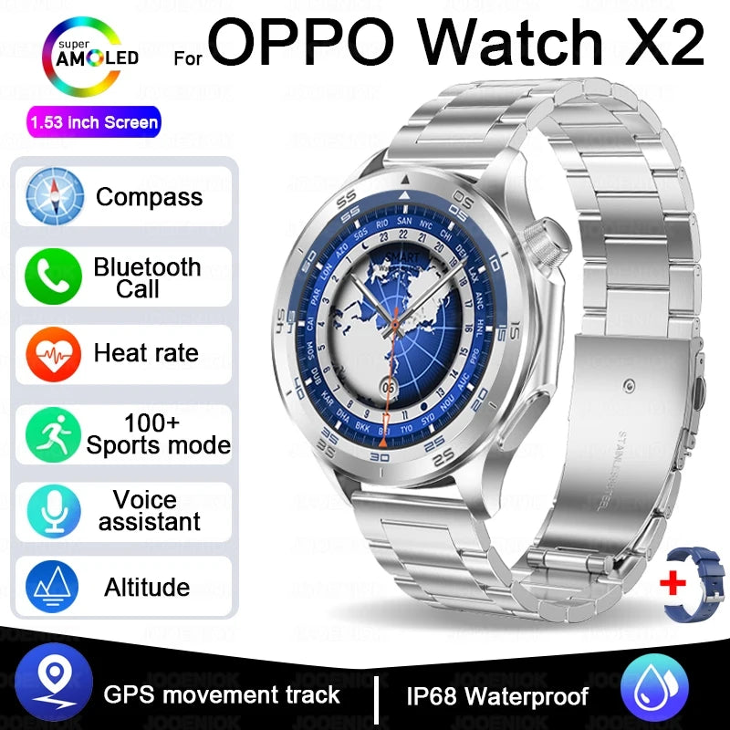 OPPO New Watch X2 Bluetooth Call Smart Watch Men GPS Sports Fitness Heart Rate AI Voice Assistant Smartwatches Android IOS