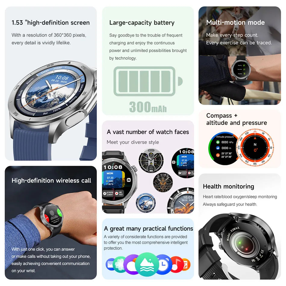 OPPO New Watch X2 Bluetooth Call Smart Watch Men GPS Sports Fitness Heart Rate AI Voice Assistant Smartwatches Android IOS