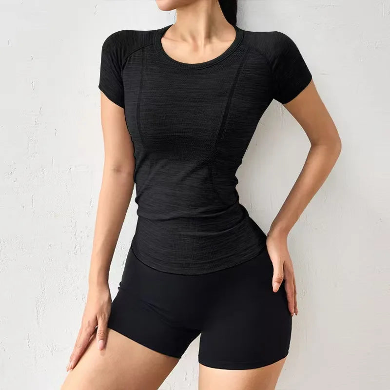 Summer Women's Short Sleeve Yoga T-Shirt Sports Shirt Gym Clothes Fitness Blouse Running Sweatshirt Casual Yoga Clothing Top