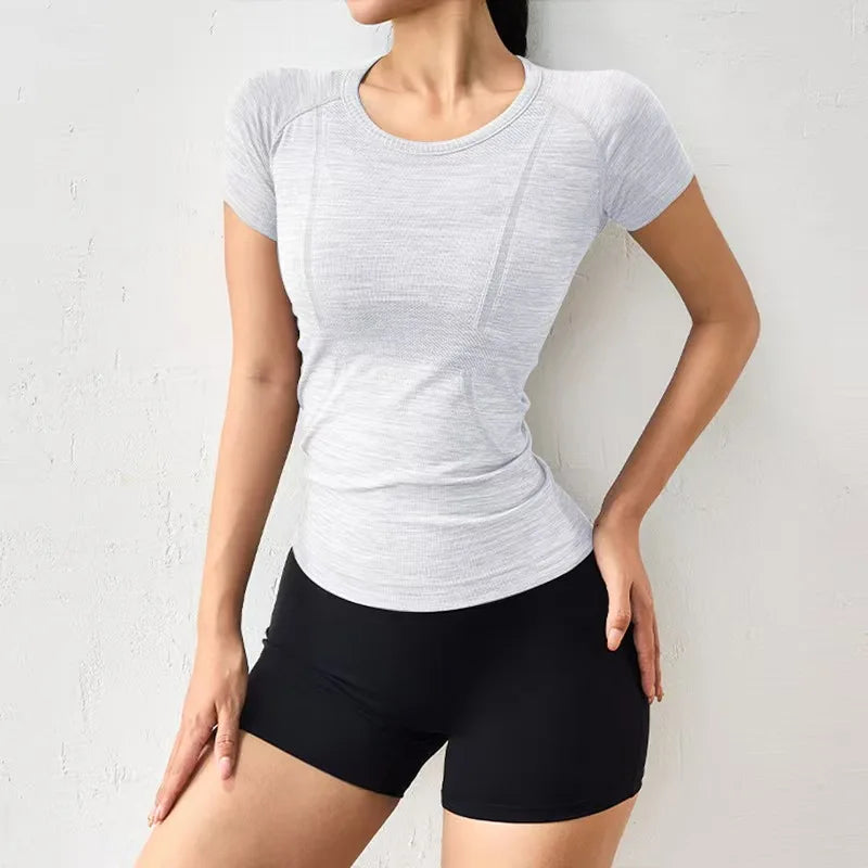 Summer Women's Short Sleeve Yoga T-Shirt Sports Shirt Gym Clothes Fitness Blouse Running Sweatshirt Casual Yoga Clothing Top
