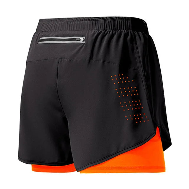 Men's Running Shorts Quick-drying Fitness Black Double Layer Shorts Men Bodybuilding