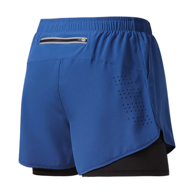 Men's Running Shorts Quick-drying Fitness Black Double Layer Shorts Men Bodybuilding