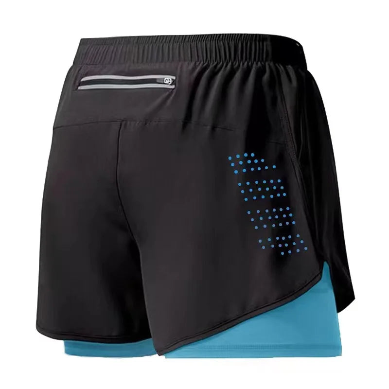Men's Running Shorts Quick-drying Fitness Black Double Layer Shorts Men Bodybuilding