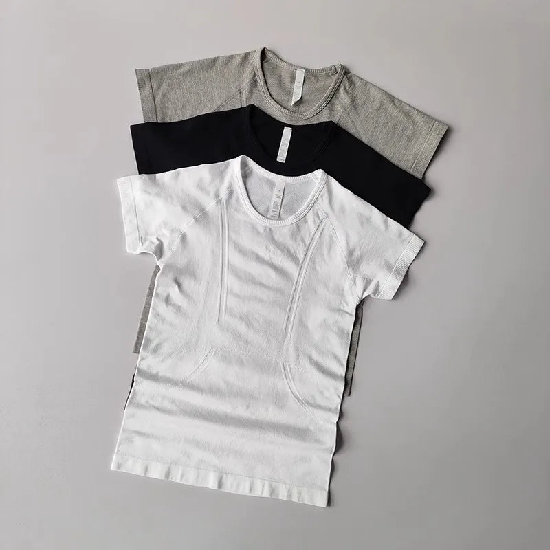 Summer Women's Short Sleeve Yoga T-Shirt Sports Shirt Gym Clothes Fitness Blouse Running Sweatshirt Casual Yoga Clothing Top
