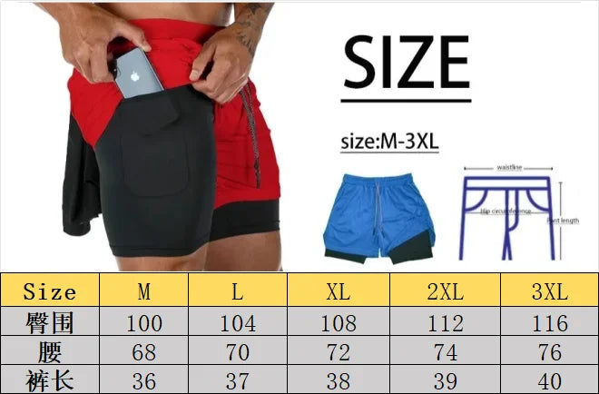2-in-1 Men's Sports Shorts with- KNIT